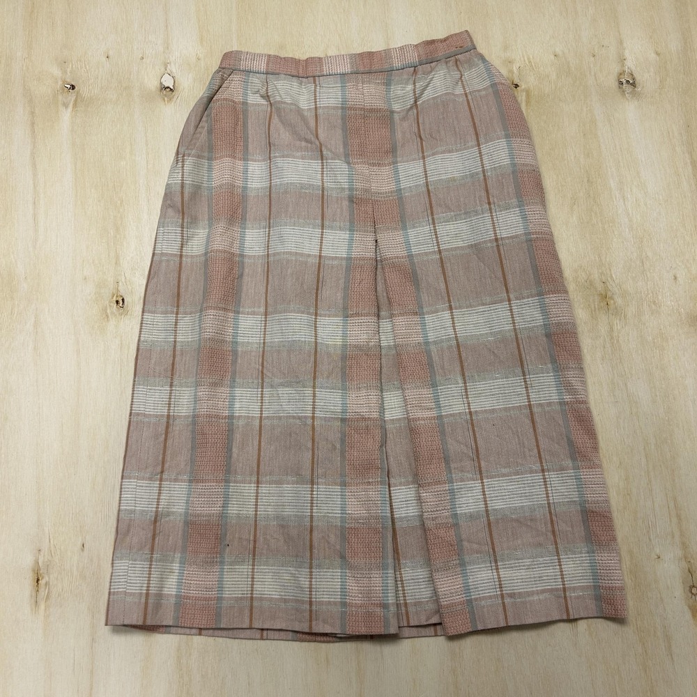 Vintage 70s Halston III Skirt Womens 4P Multicolor Plaid Pleated Midi Lined USA